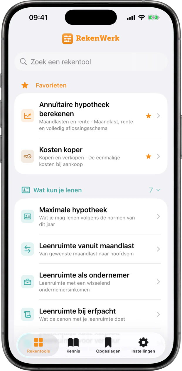 De hub van Rekenwerk met alle rekentools per rubriek