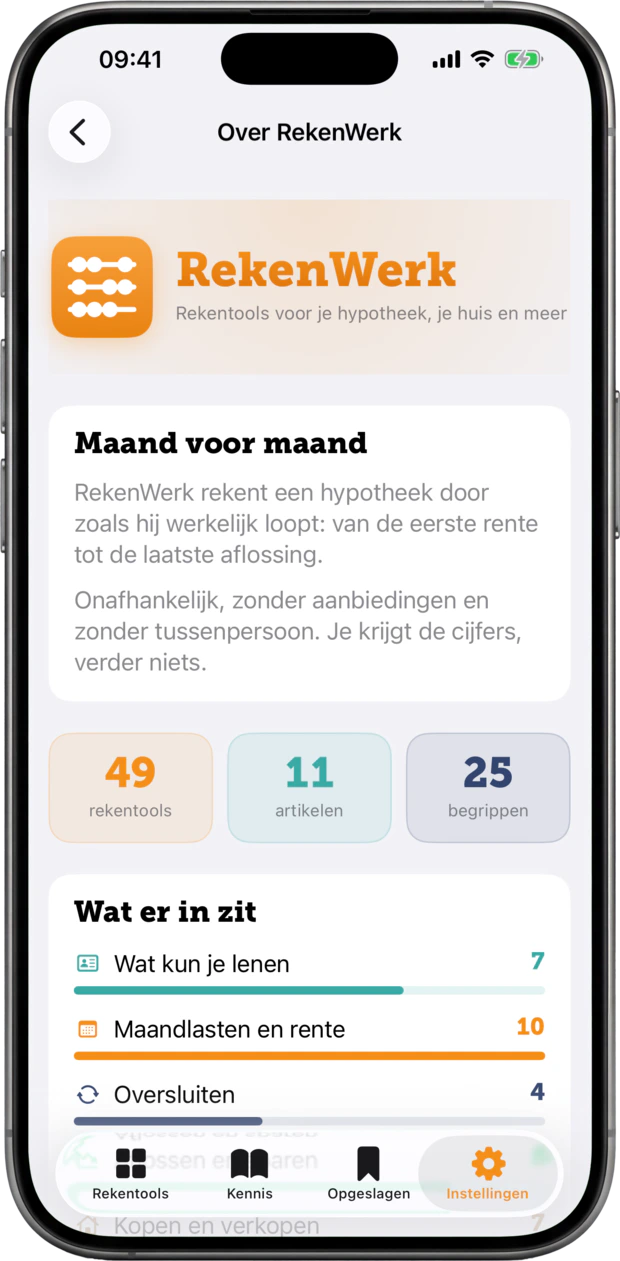 Het scherm Over Rekenwerk